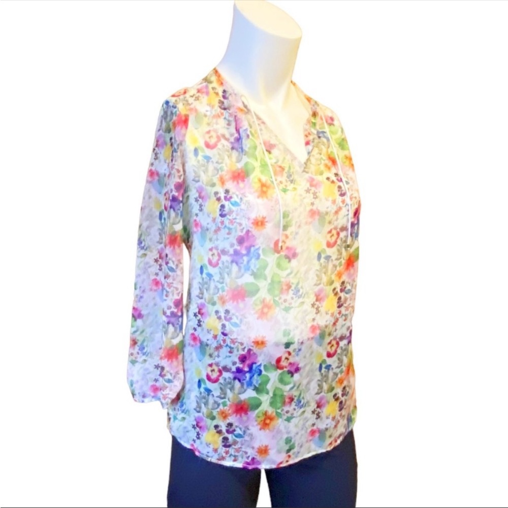 Zara Basic Floral Sheer & Flowy Long Sleeve Blouse - Size S